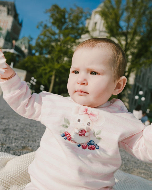 Cotton Jersey Top And Pants Set White And Pink Stripes
