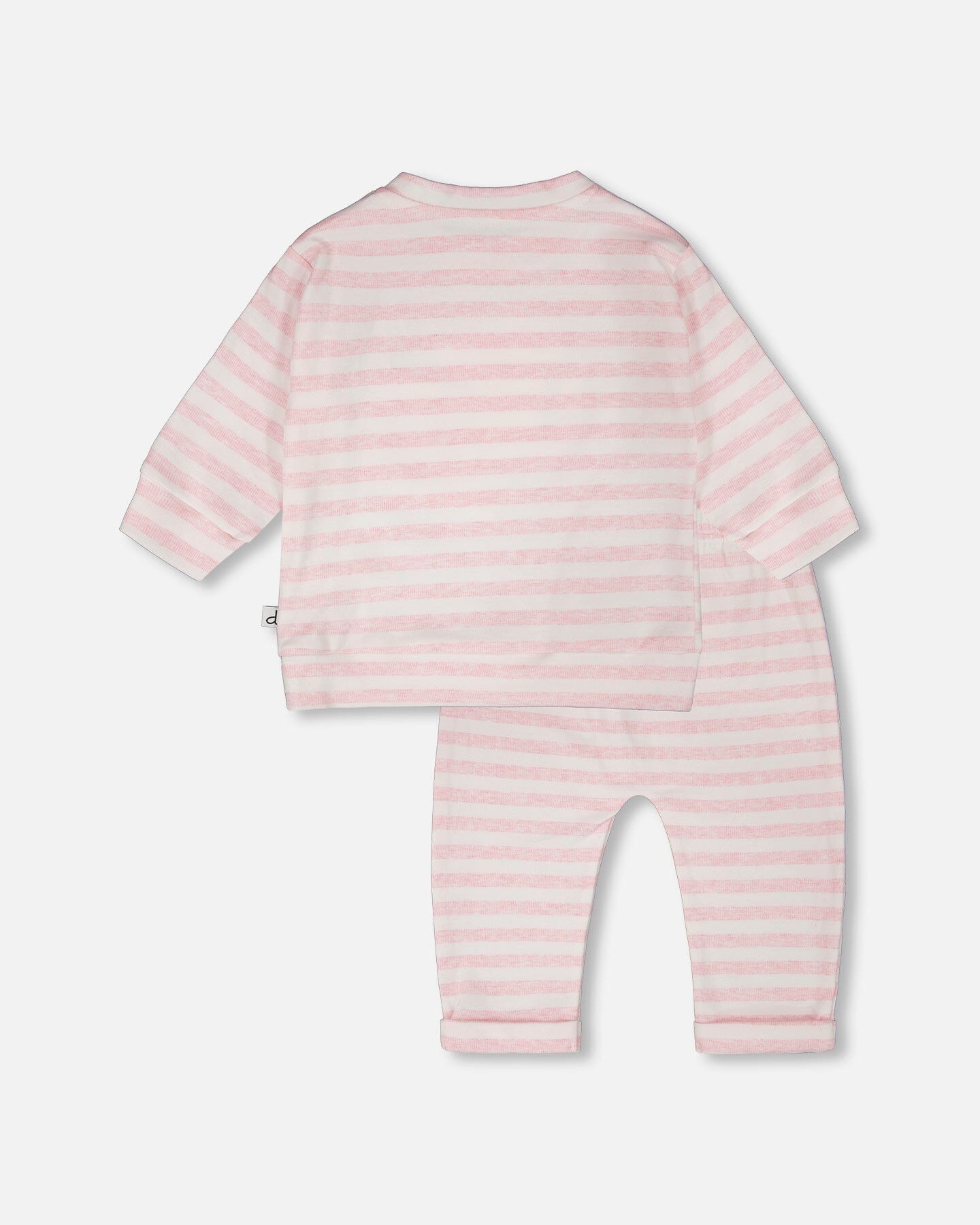 Cotton Jersey Top And Pants Set White And Pink Stripes