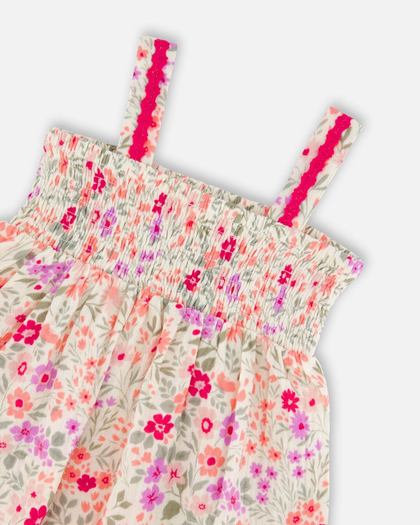 Tank Top With Smocking And Shorts Set In Muslin Off White Printed Flowers