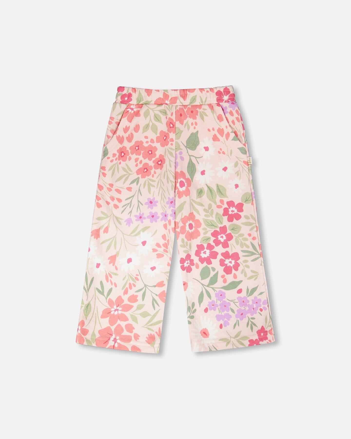 French Terry Pants Pink Printed Flowers