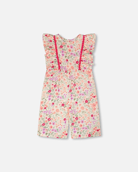 Muslin Jumpsuit Off White Printed Flowers
