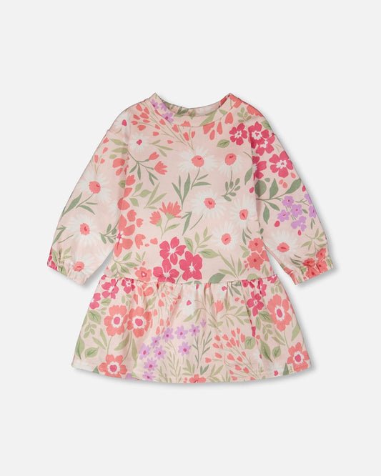 French Terry Dress Pink Printed Flowers