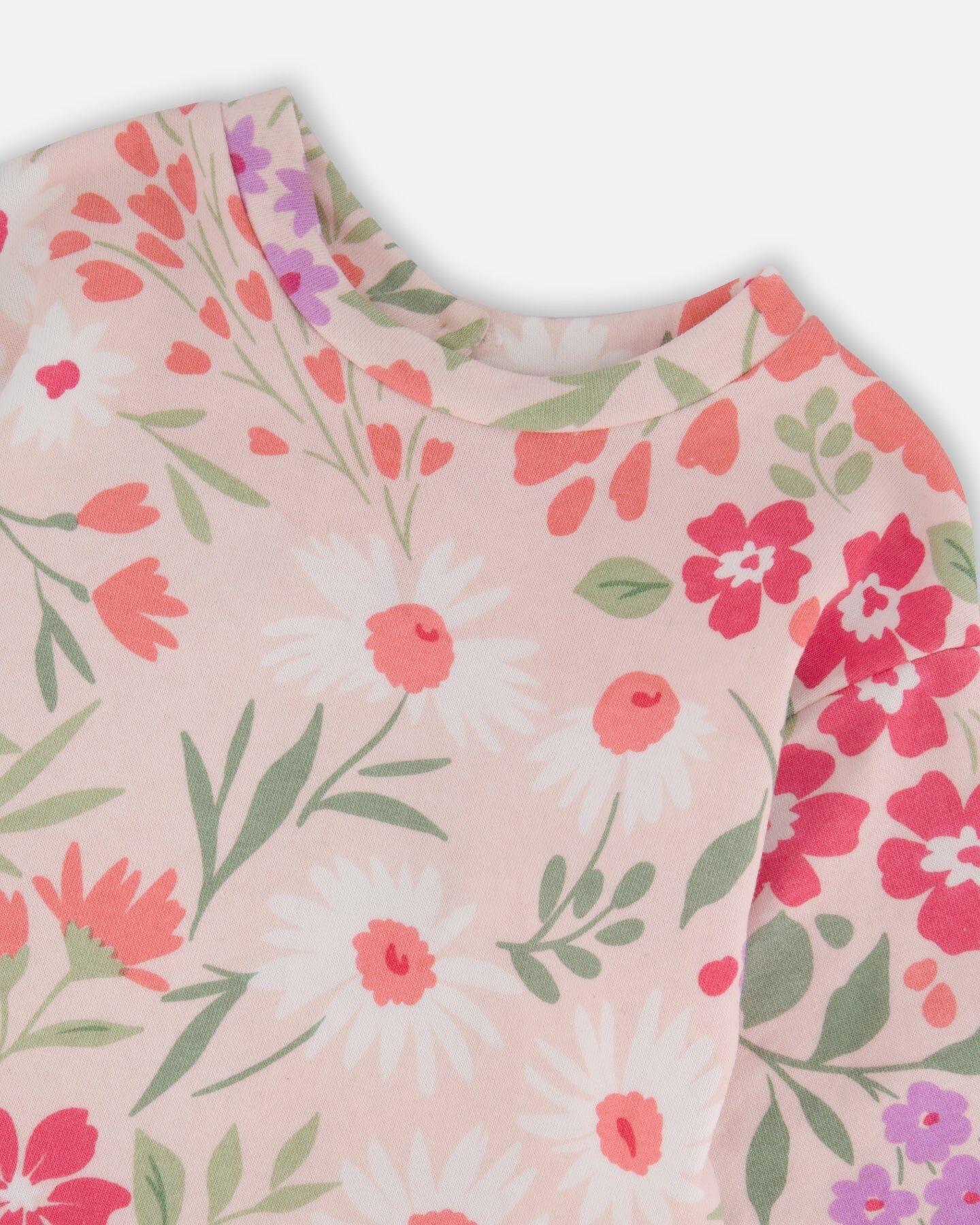 French Terry Dress Pink Printed Flowers