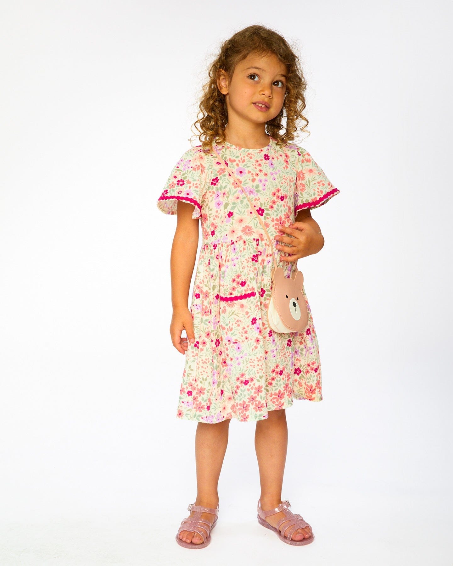 Muslin Dress Off White Printed Flowers