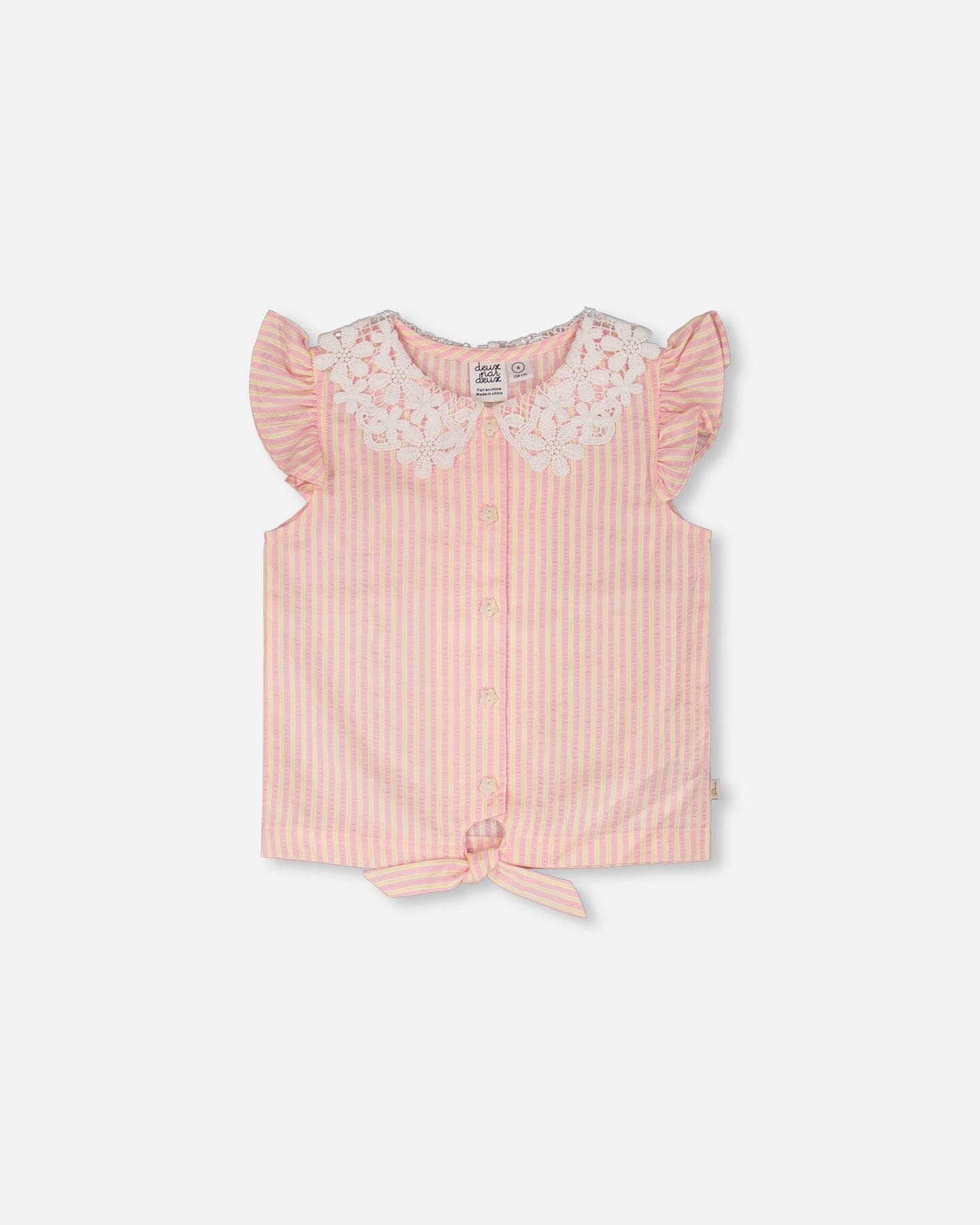 Sleeveless Shirt Pink And Yellow Stripes With Crochet Collar