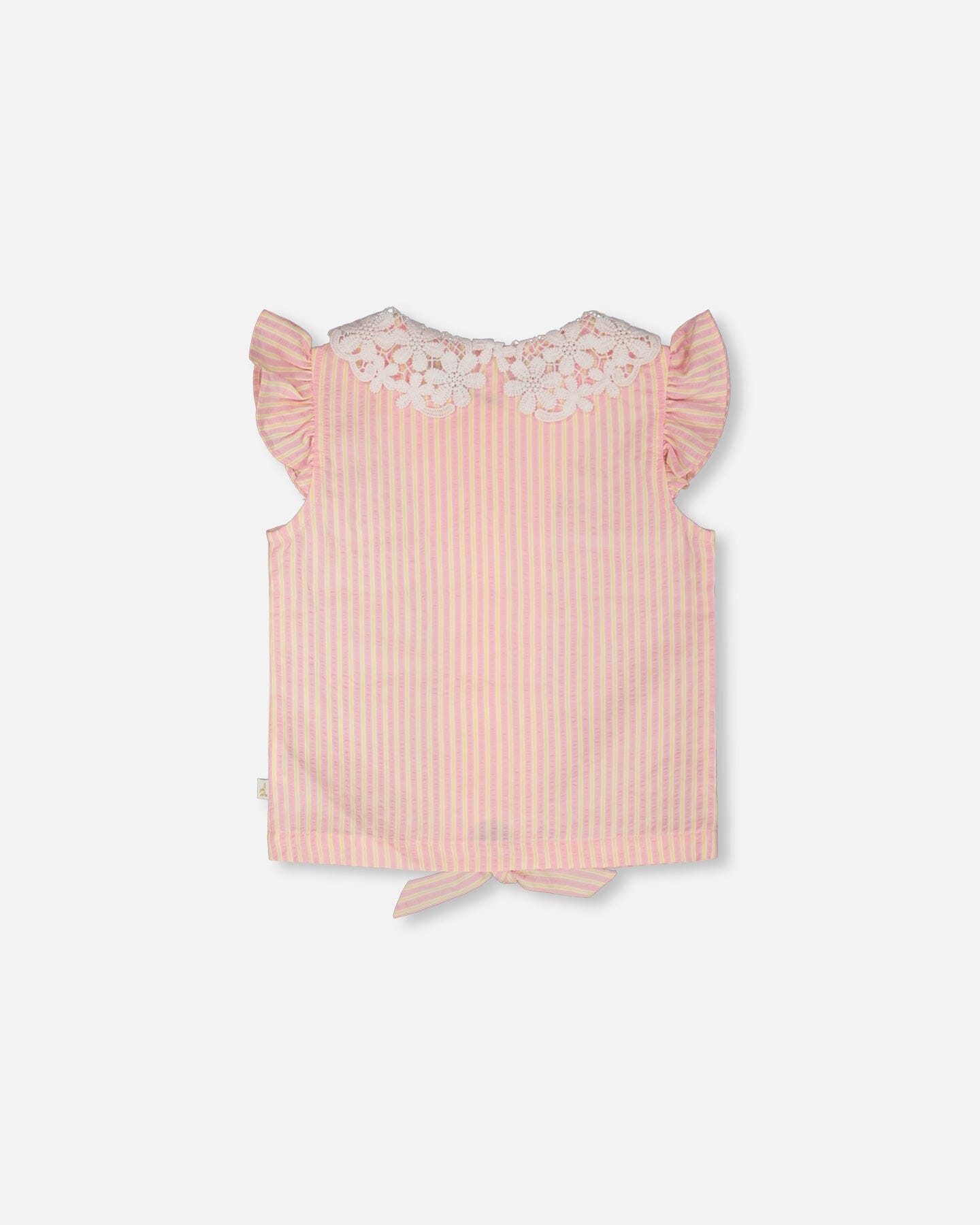 Sleeveless Shirt Pink And Yellow Stripes With Crochet Collar