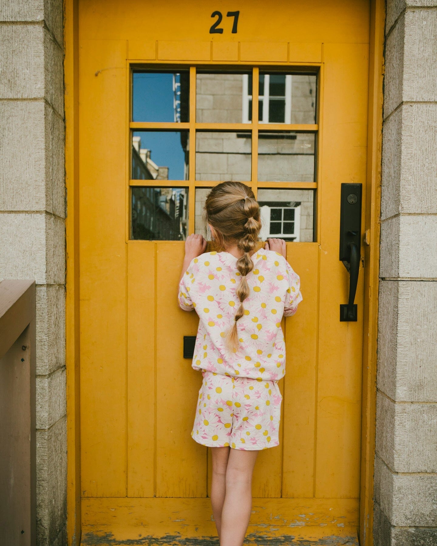 French Terry Sweatshirt Pink Printed Daisies