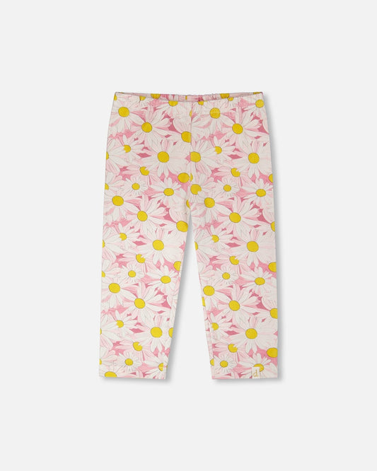 Jersey Capri Pink Printed Daisies