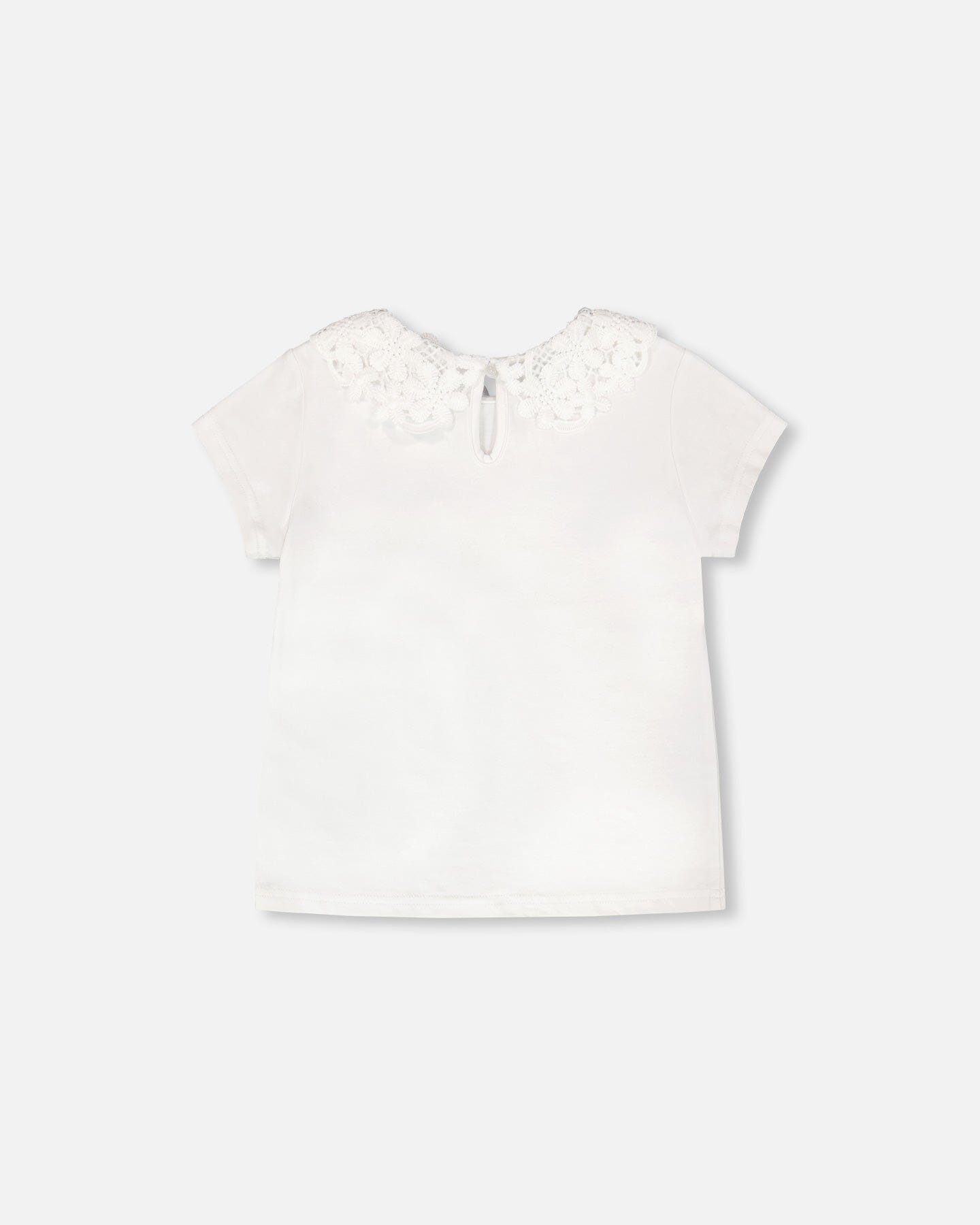 T-Shirt With Crochet Peter Pan Collar White