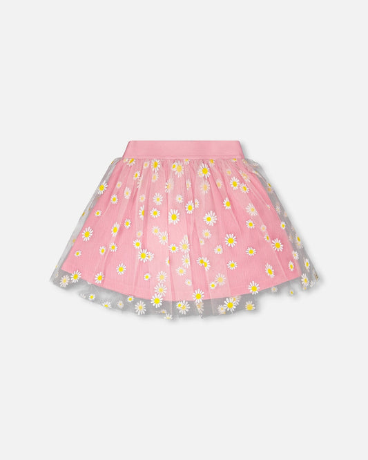 Mesh And Crinkle Jersey Skirt Pink