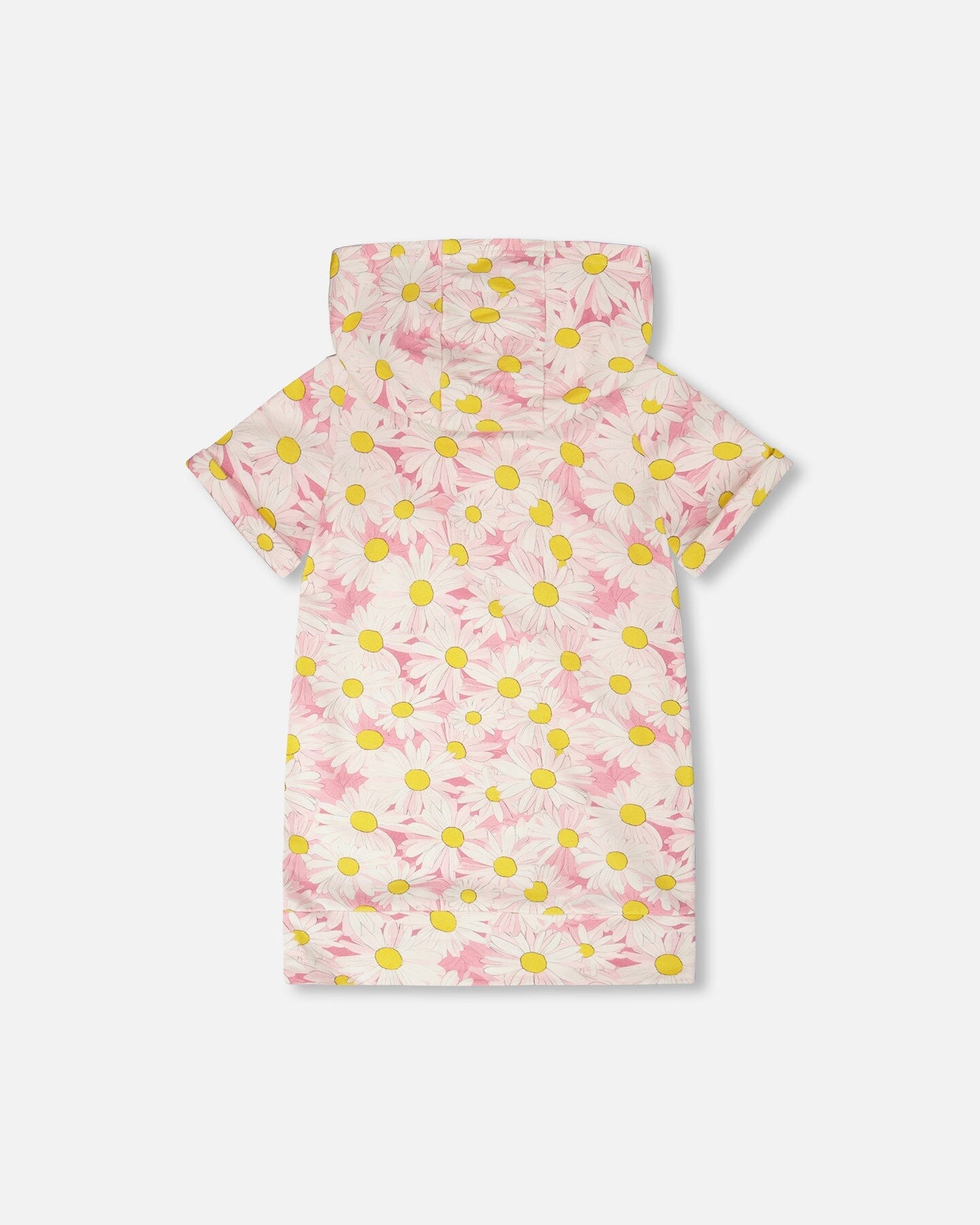 French Terry Hooded Dress Pink Printed Daisies
