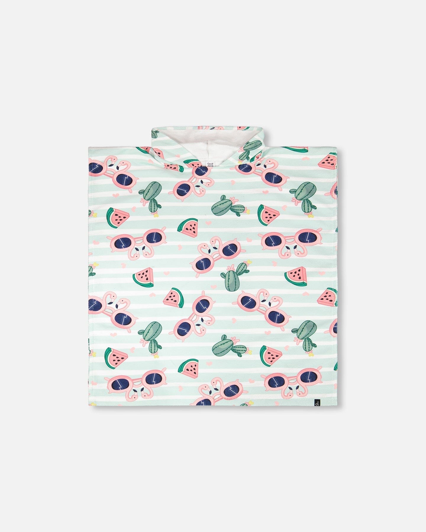 Hooded Beach Towel Blue Flamingo And Cactus Print