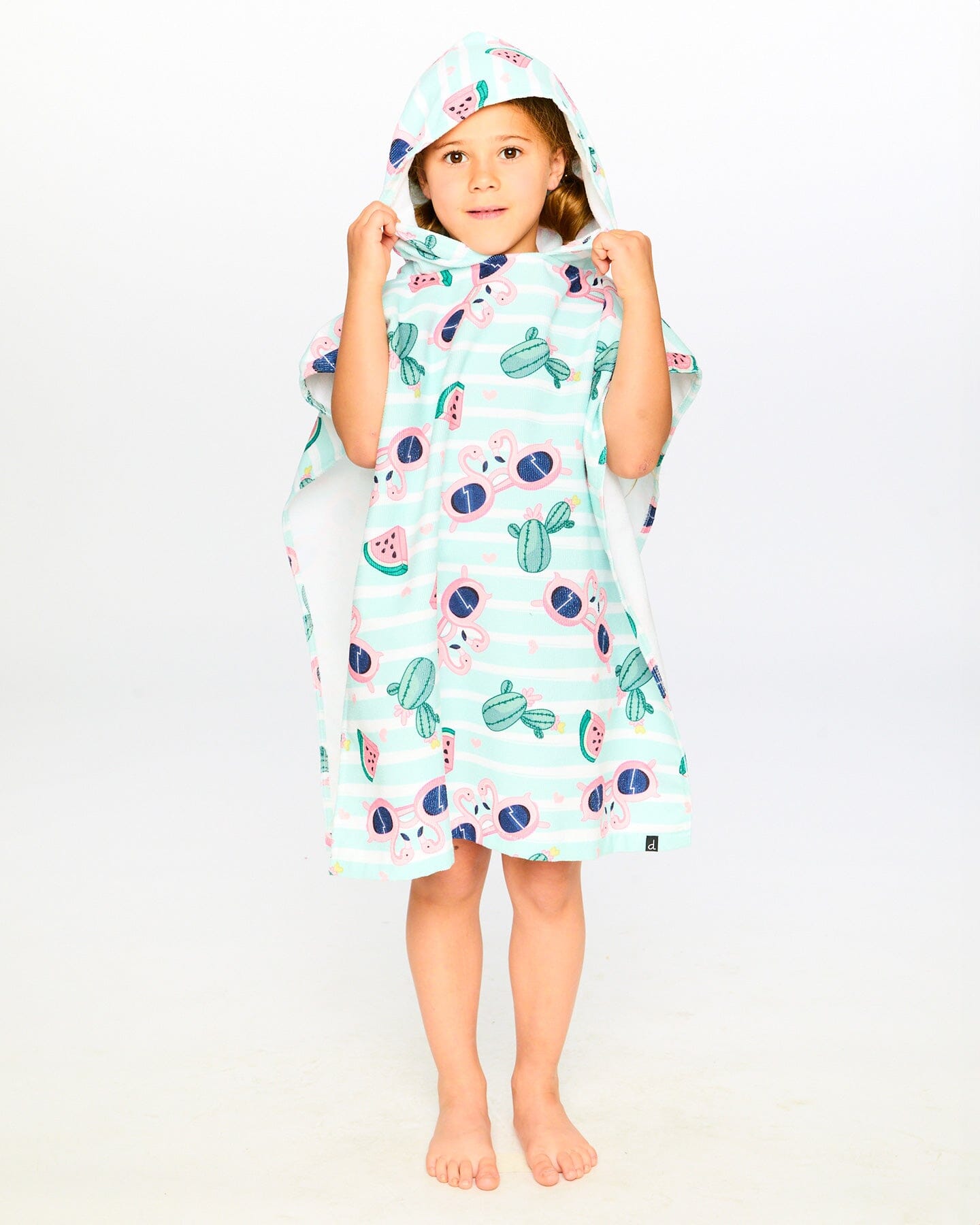 Hooded Beach Towel Blue Flamingo And Cactus Print