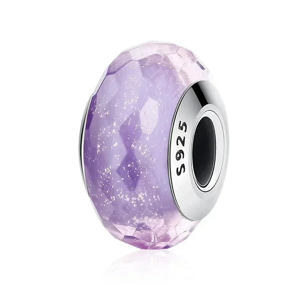 925 Sterling Silver Pink Flower Murano Glass Beads - Diy Bracelet Charms For A Festive Touch (Scz001)