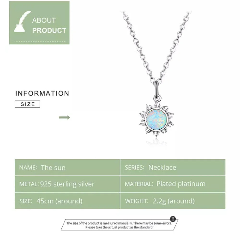 925 Sterling Silver White Opal Sun Pendant Necklace - Apollo Chain for Women