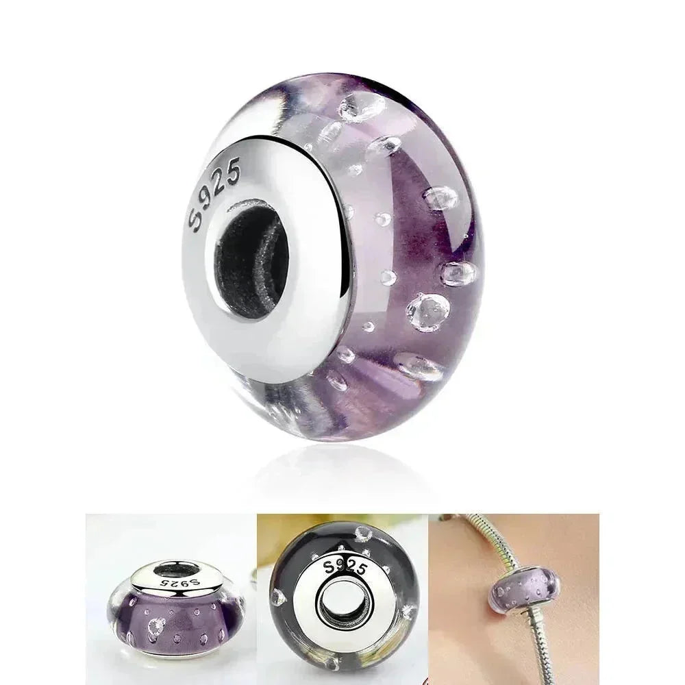 925 Sterling Silver Pink Flower Murano Glass Beads - Diy Bracelet Charms For A Festive Touch (Scz001)