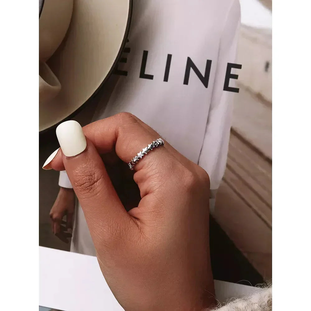 925 Sterling Silver Star & Heart Band Ring