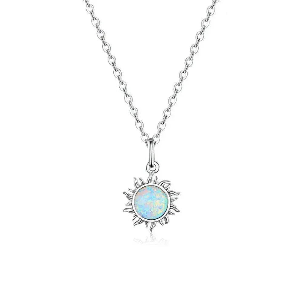 925 Sterling Silver White Opal Sun Pendant Necklace - Apollo Chain for Women