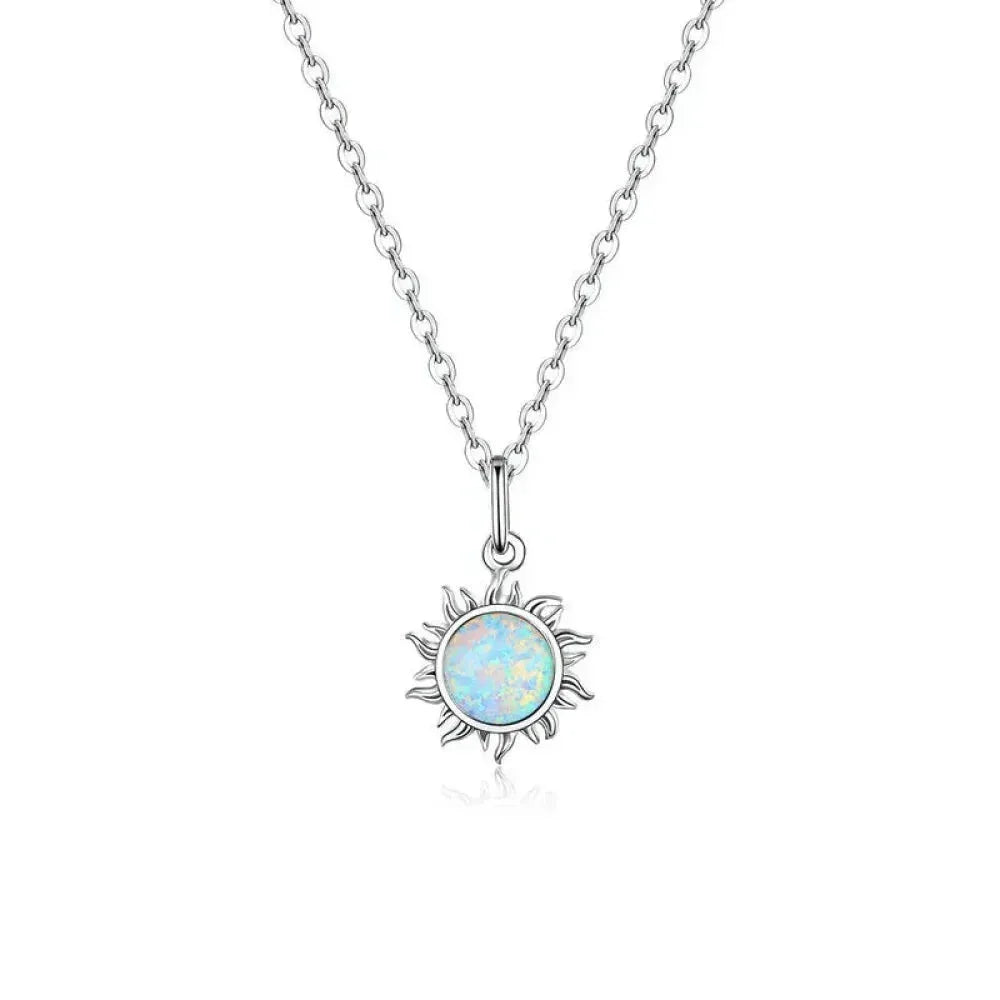 925 Sterling Silver White Opal Sun Pendant Necklace - Apollo Chain for Women