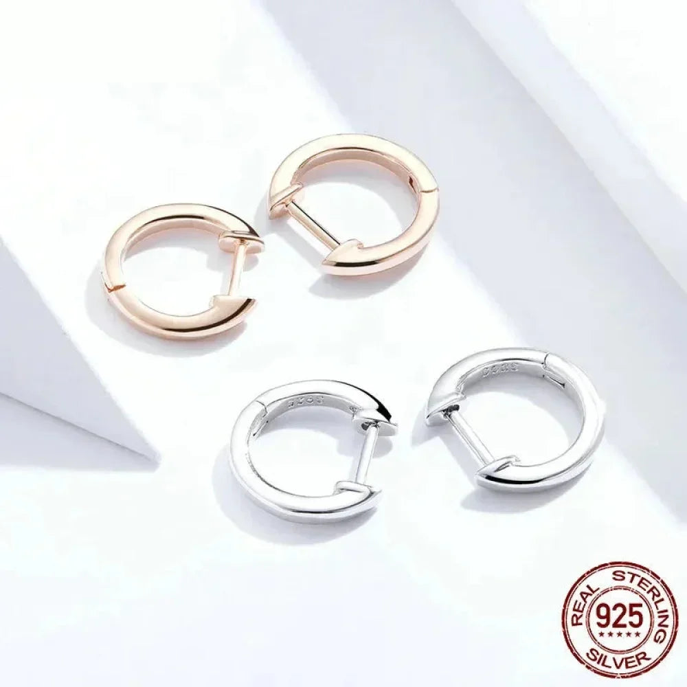 Genuine Sterling Silver Hoop Earrings - Elegant Rose Gold Color - Women's Fashion jewelry SCE808