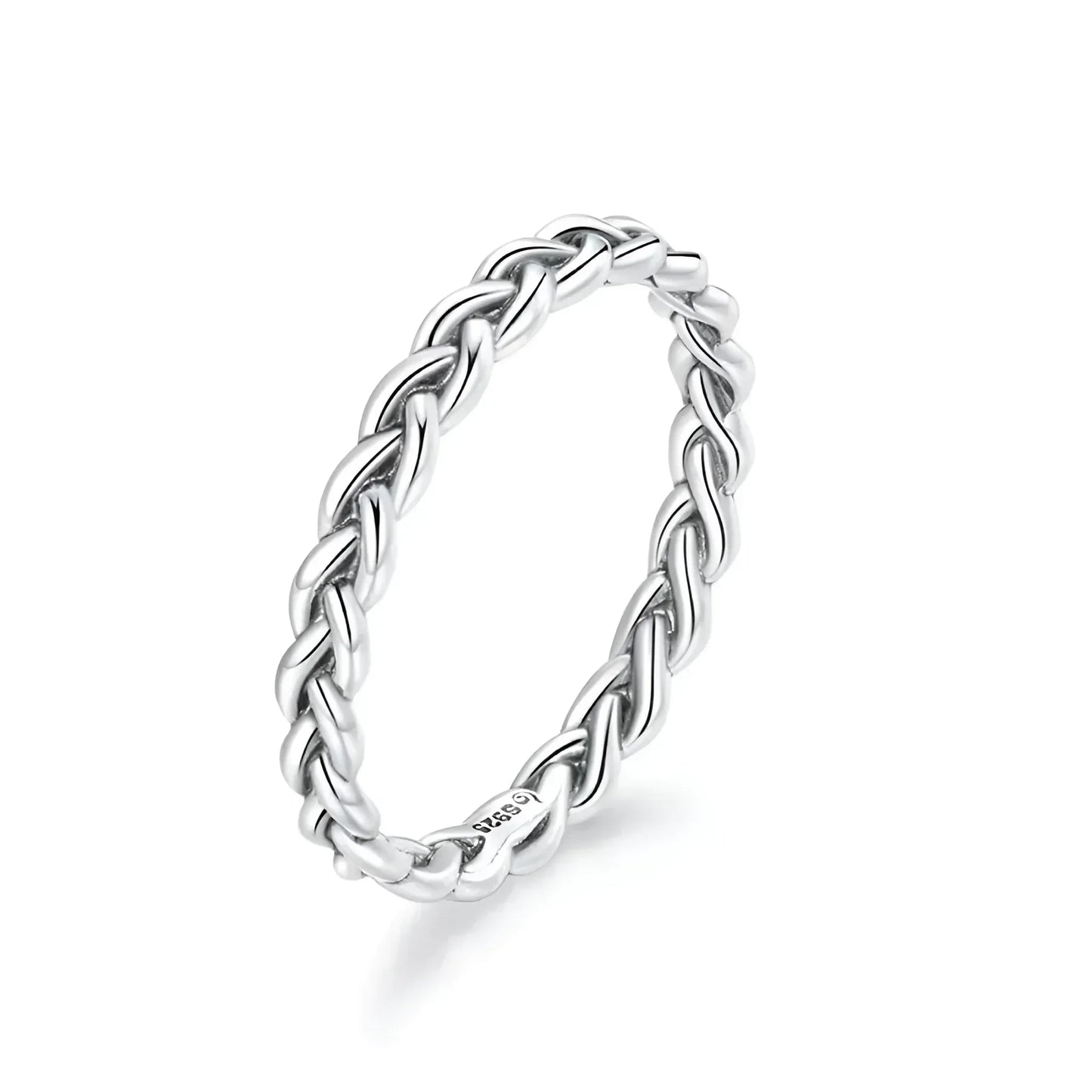 925 Sterling Silver Braided Texture Twisted Eternity Band Stackable Rings - Fine Jewelry