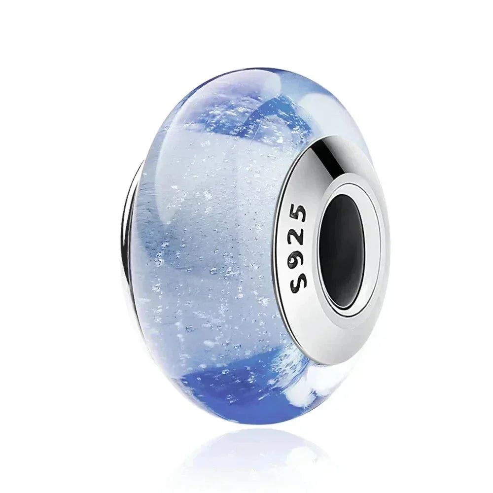 925 Sterling Silver Pink Flower Murano Glass Beads - Diy Bracelet Charms For A Festive Touch (Scz001)