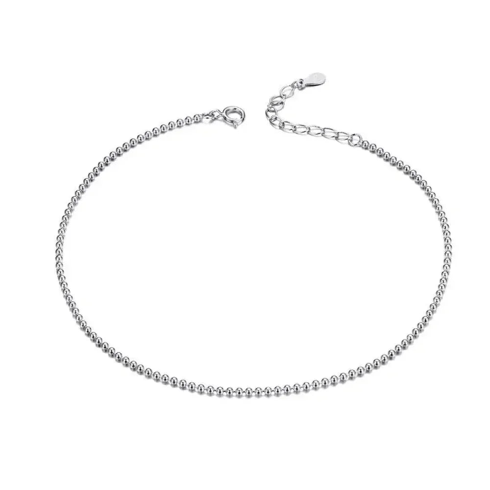 Simple Essential Bead Link Anklets - 925 Sterling Silver Bracelet For Foot Jewelry