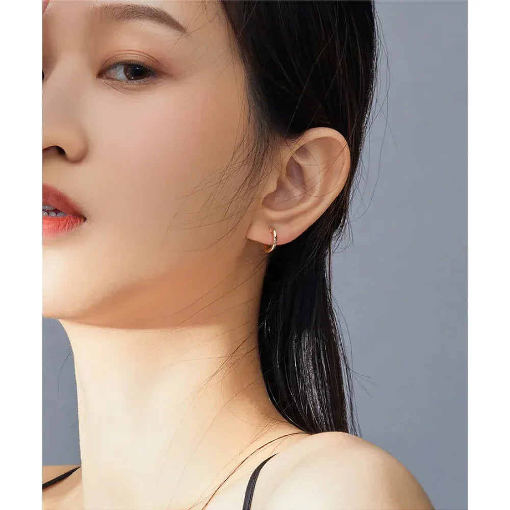 Genuine Sterling Silver Hoop Earrings - Elegant Rose Gold Color - Women's Fashion jewelry SCE808