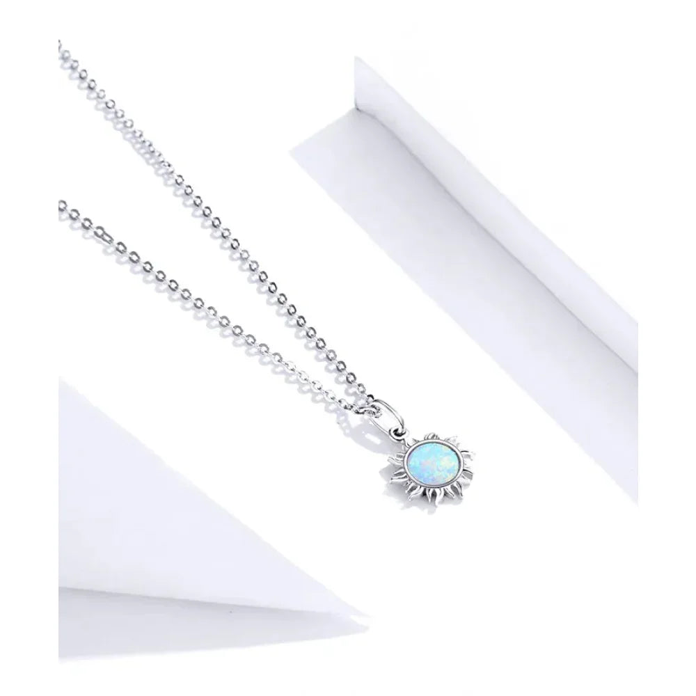 925 Sterling Silver White Opal Sun Pendant Necklace - Apollo Chain for Women