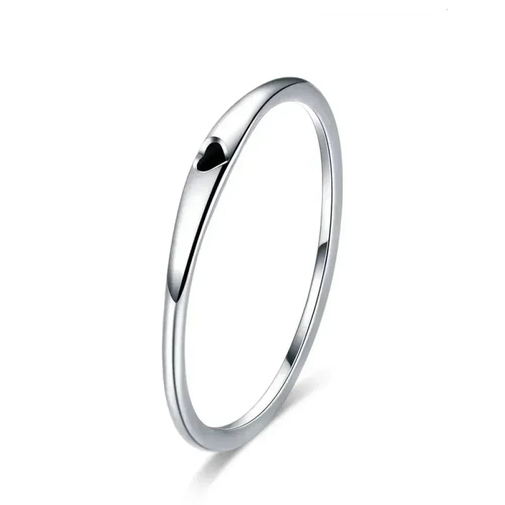 925 Sterling Silver Heart Wedding Band - Symbol Of Love, Stackable Promise Ring In 2 Colors (Size 5-10)
