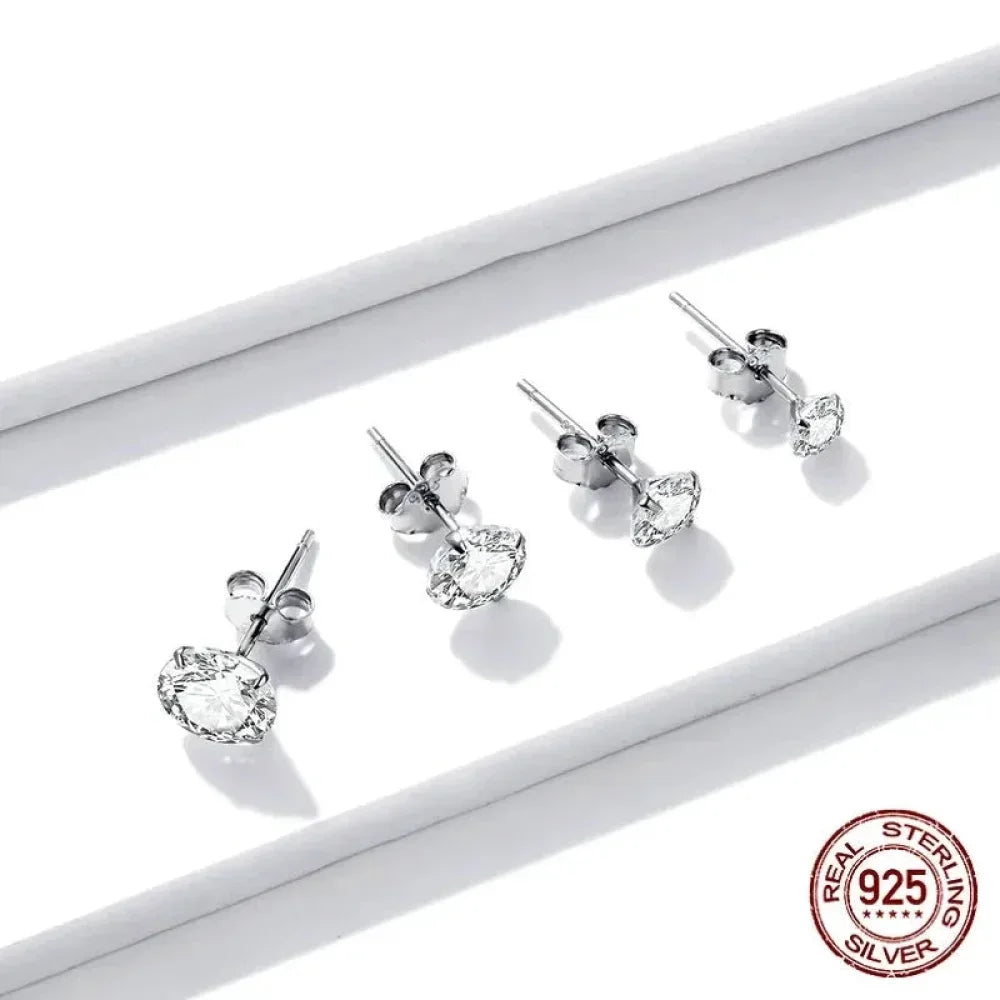 Cz Stud Earrings - 925 Sterling Silver Platinum Plated - Round Cubic Zirconia Hypoallergenic Earrings 4Mm 5Mm 6Mm 7Mm Bse166
