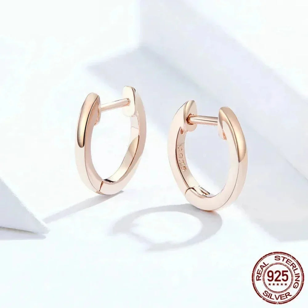 Genuine Sterling Silver Hoop Earrings - Elegant Rose Gold Color - Women's Fashion jewelry SCE808