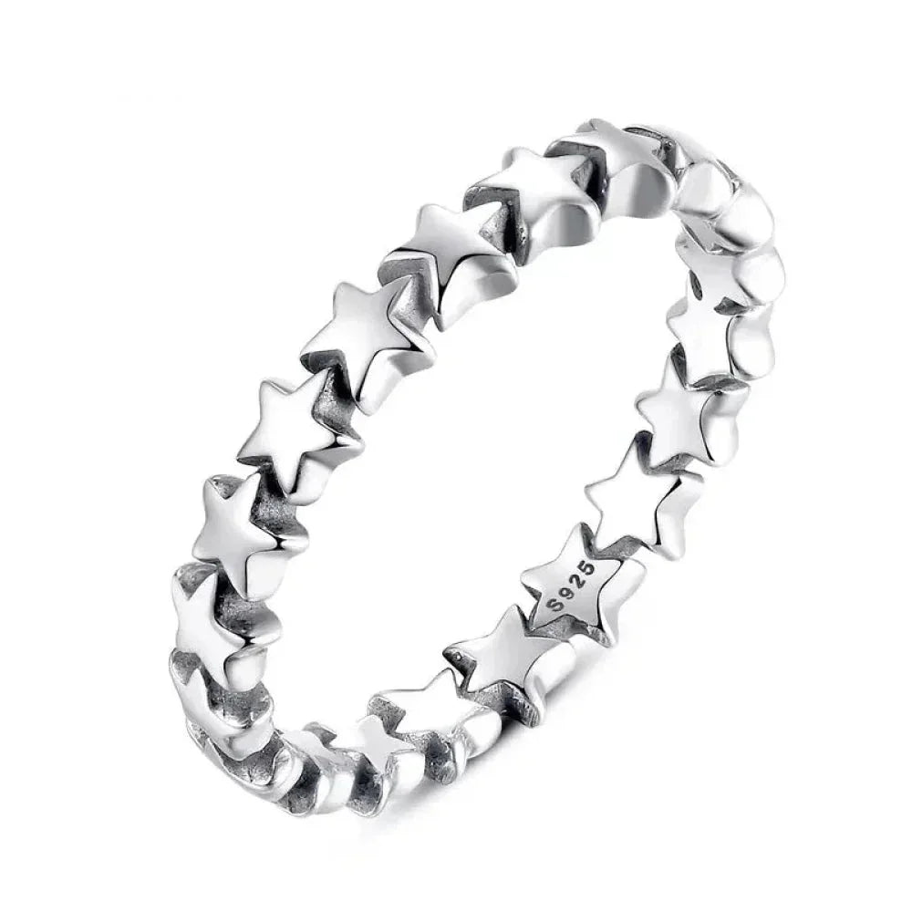 925 Sterling Silver Star & Heart Band Ring