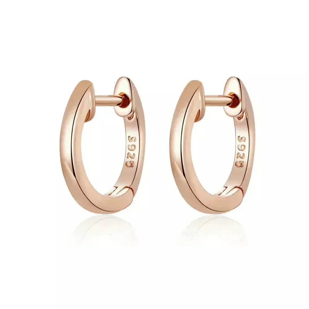 Genuine Sterling Silver Hoop Earrings - Elegant Rose Gold Color - Women's Fashion jewelry SCE808