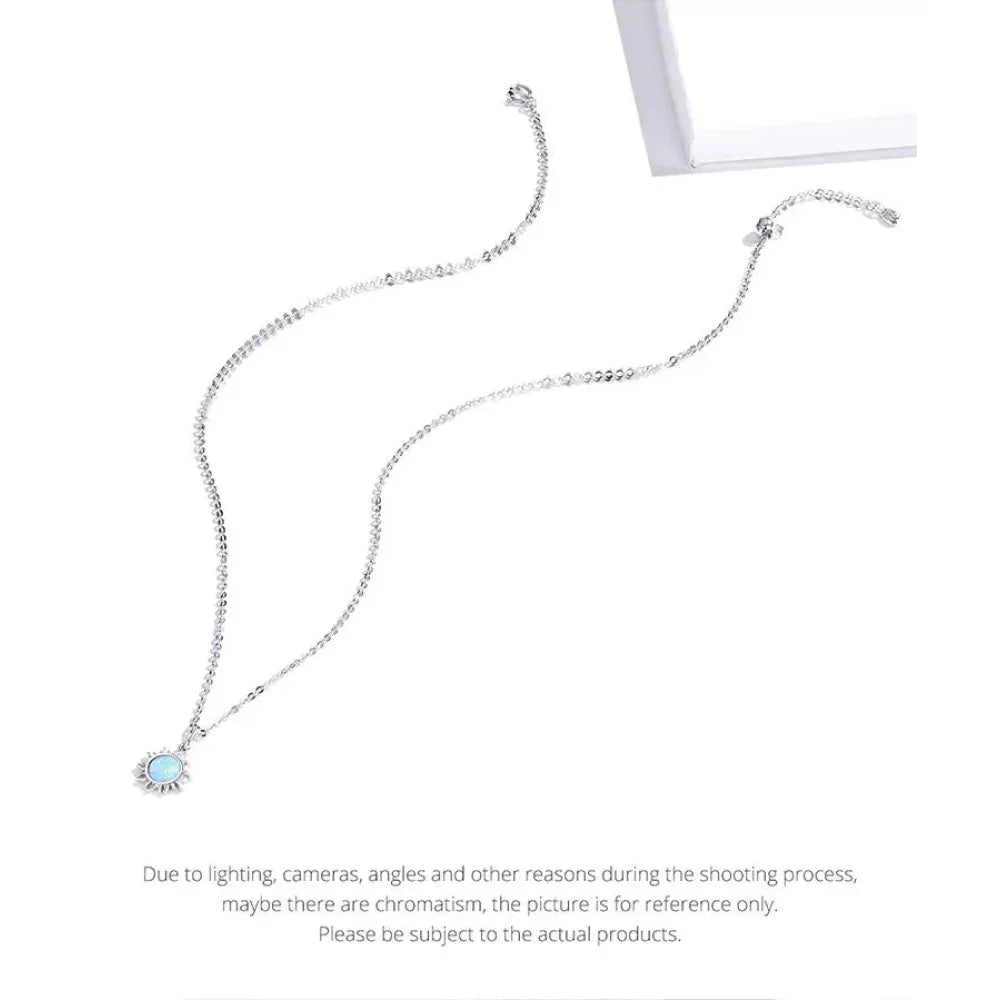 925 Sterling Silver White Opal Sun Pendant Necklace - Apollo Chain for Women