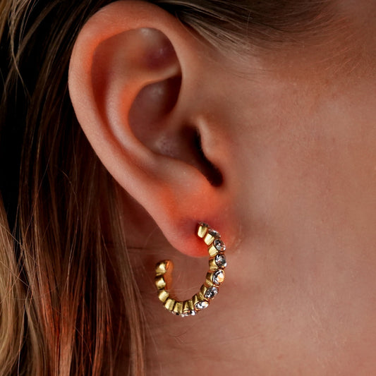 HAMIA: Zirconia Embellished Beaded Hoop Earrings