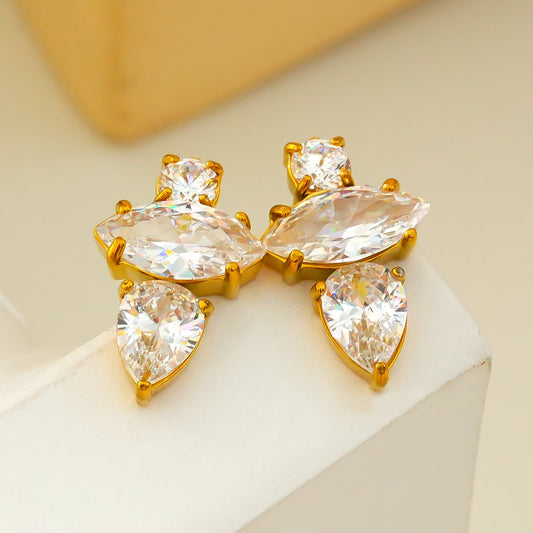 HAMPTONS: Radiance Trio Zirconia (CZ) Stud Earrings in Gold