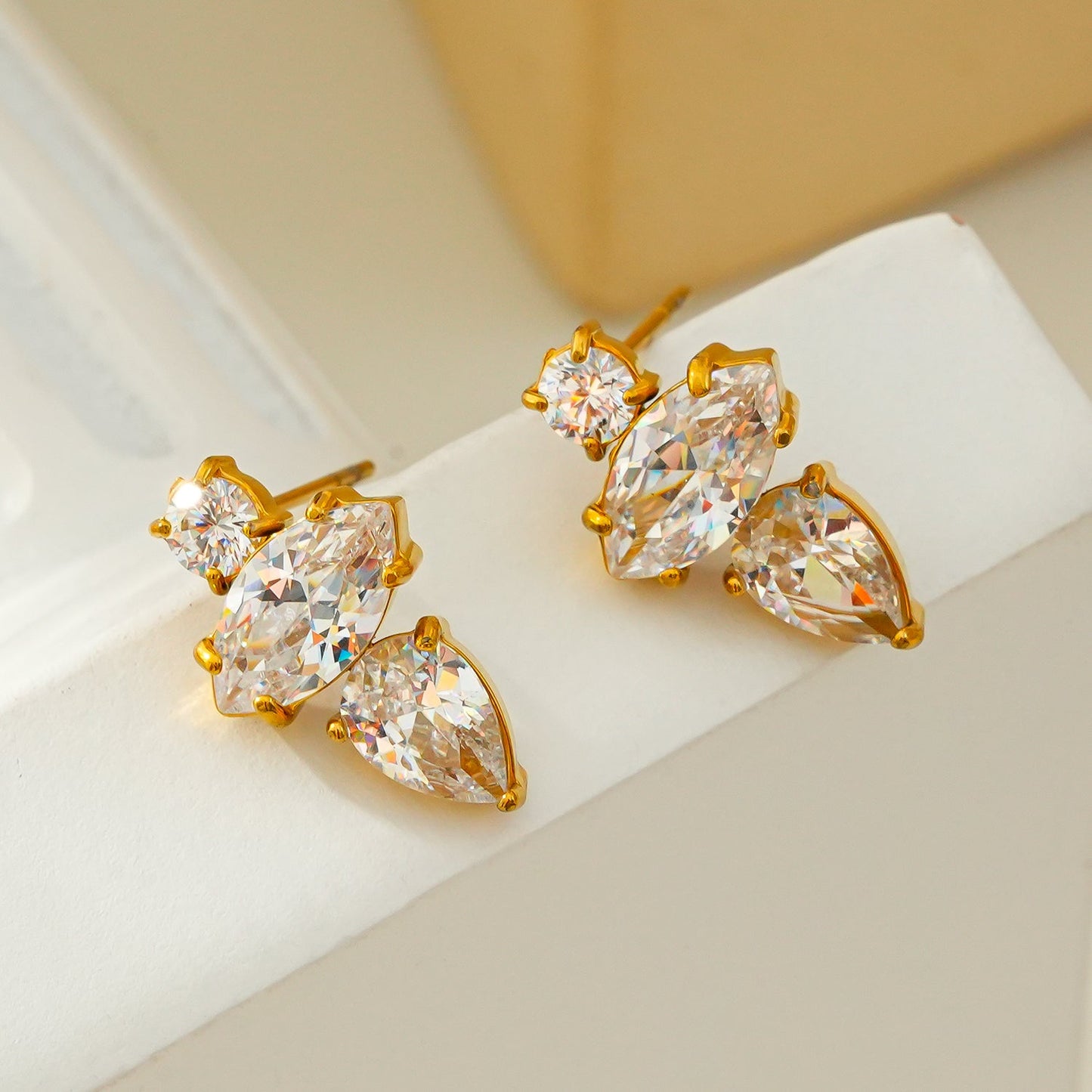 HAMPTONS: Radiance Trio Zirconia (CZ) Stud Earrings in Gold