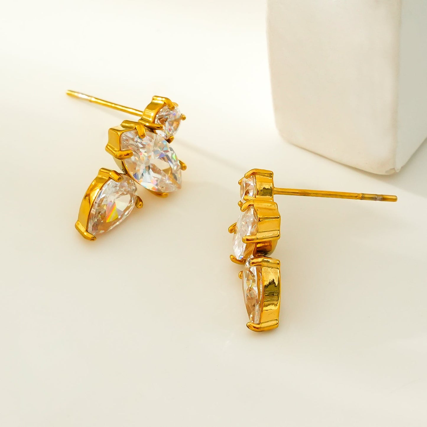 HAMPTONS: Radiance Trio Zirconia (CZ) Stud Earrings in Gold