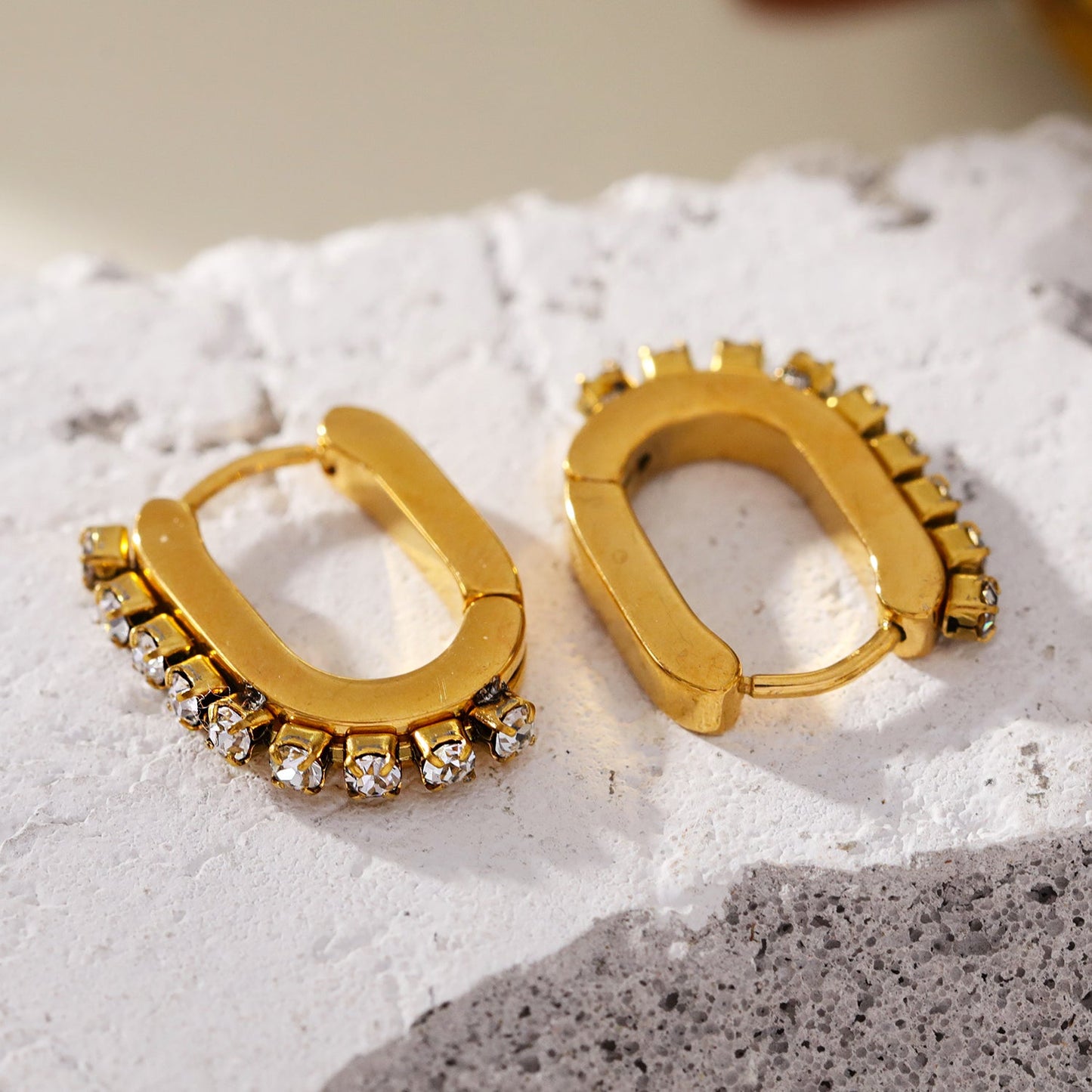 HARMONIA: Cylinder Shaped Hoop Earrings Embedded with Zirconia Beads