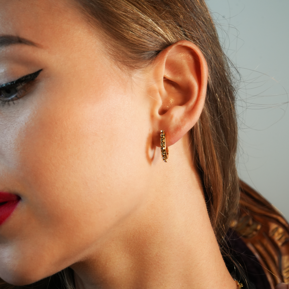 HARMONIA: Cylinder Shaped Hoop Earrings Embedded with Zirconia Beads
