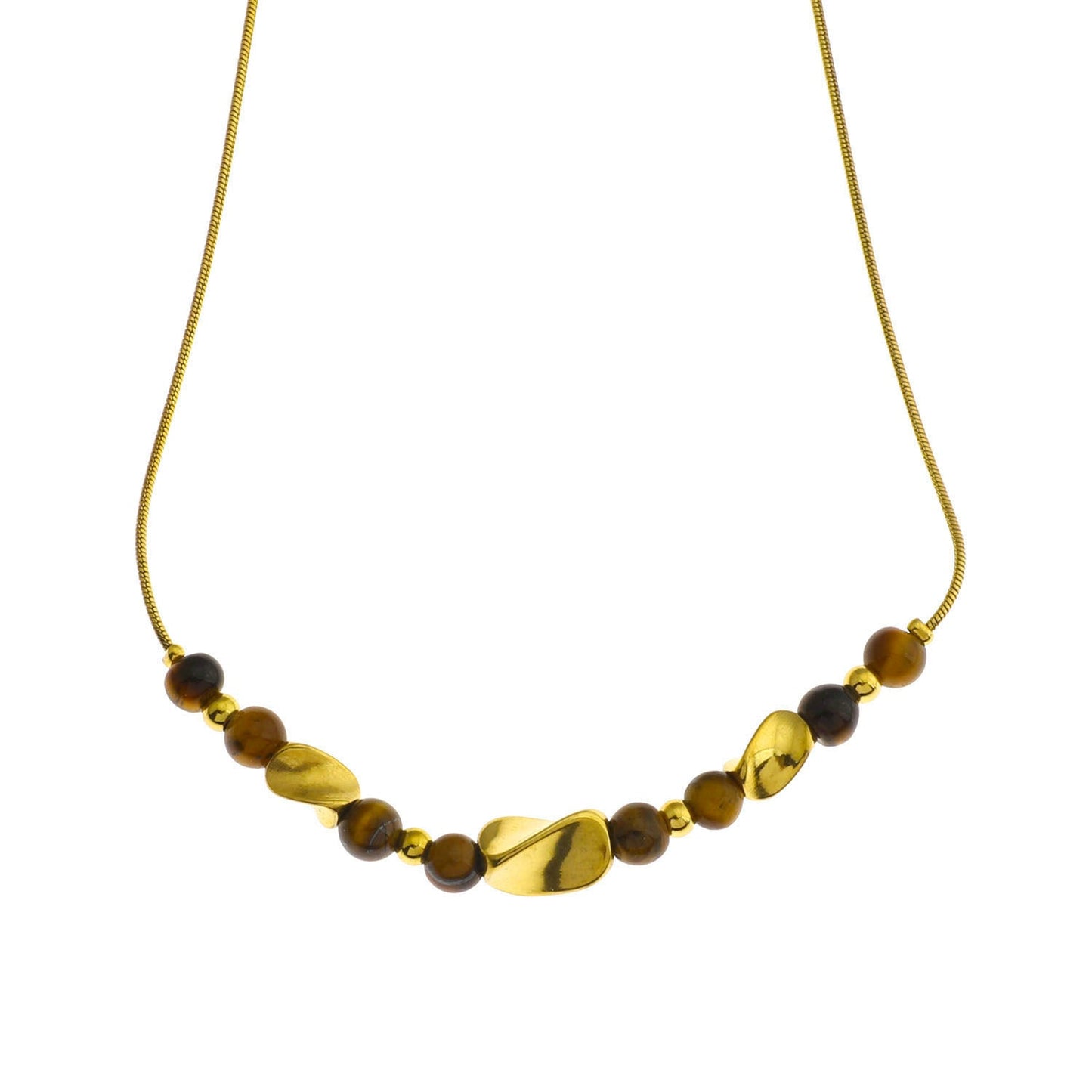HAVANA Snake-Skin Textured Chain with Gold & Tiger's Eye Stone Charms