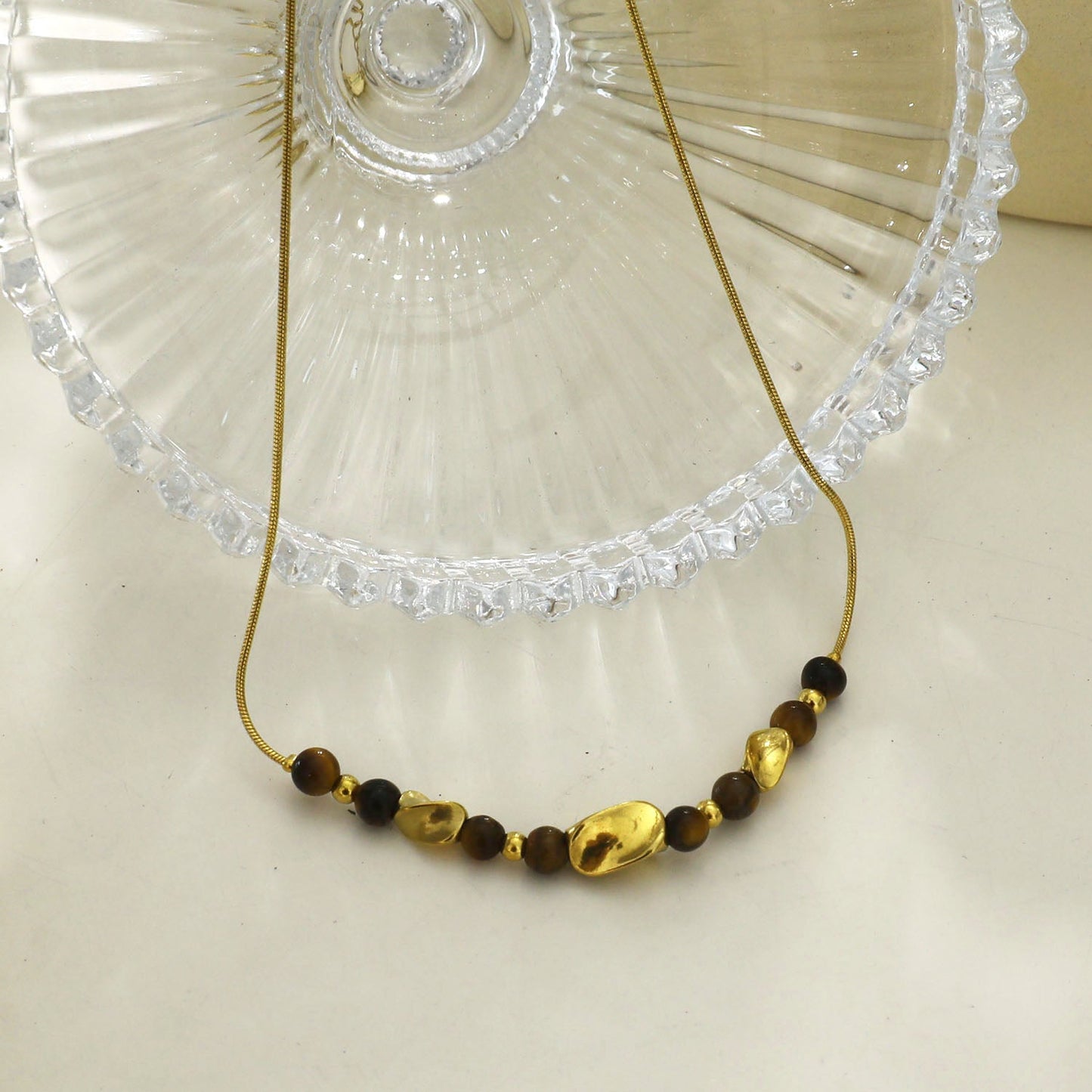 HAVANA Snake-Skin Textured Chain with Gold & Tiger's Eye Stone Charms