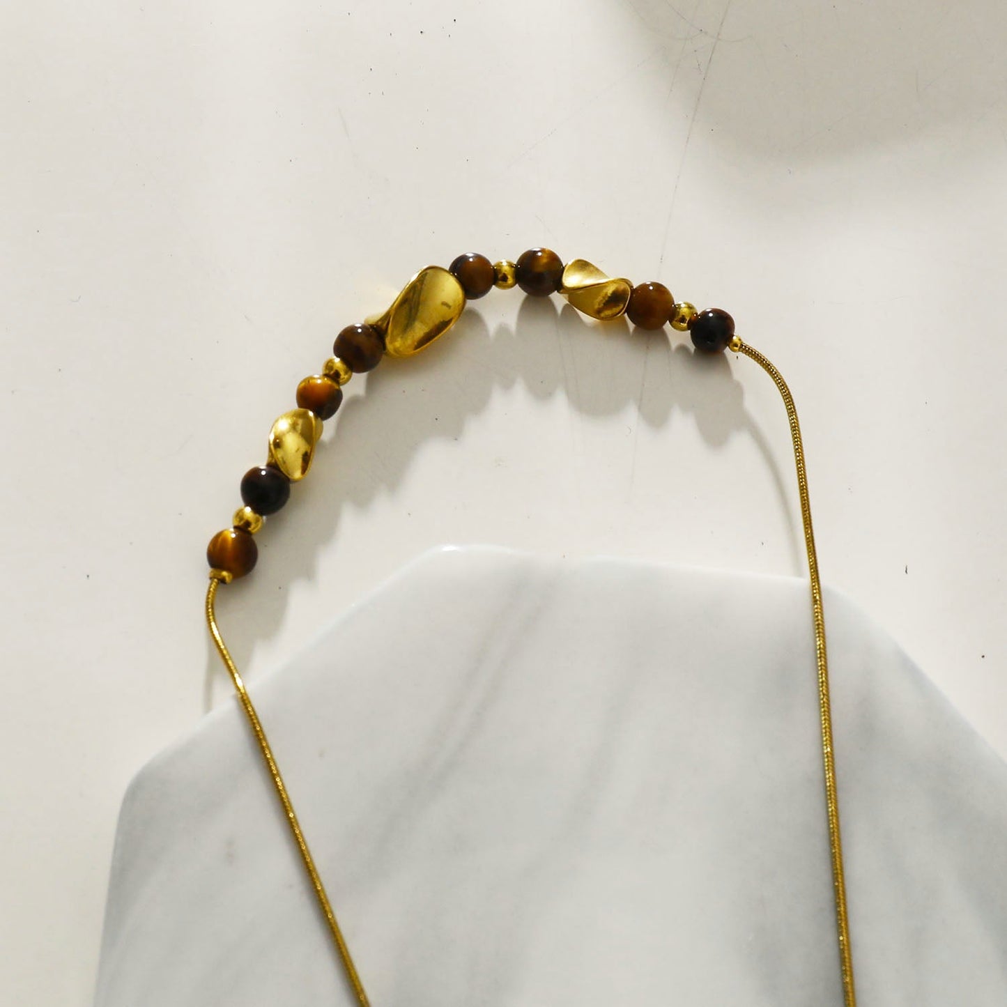 HAVANA Snake-Skin Textured Chain with Gold & Tiger's Eye Stone Charms