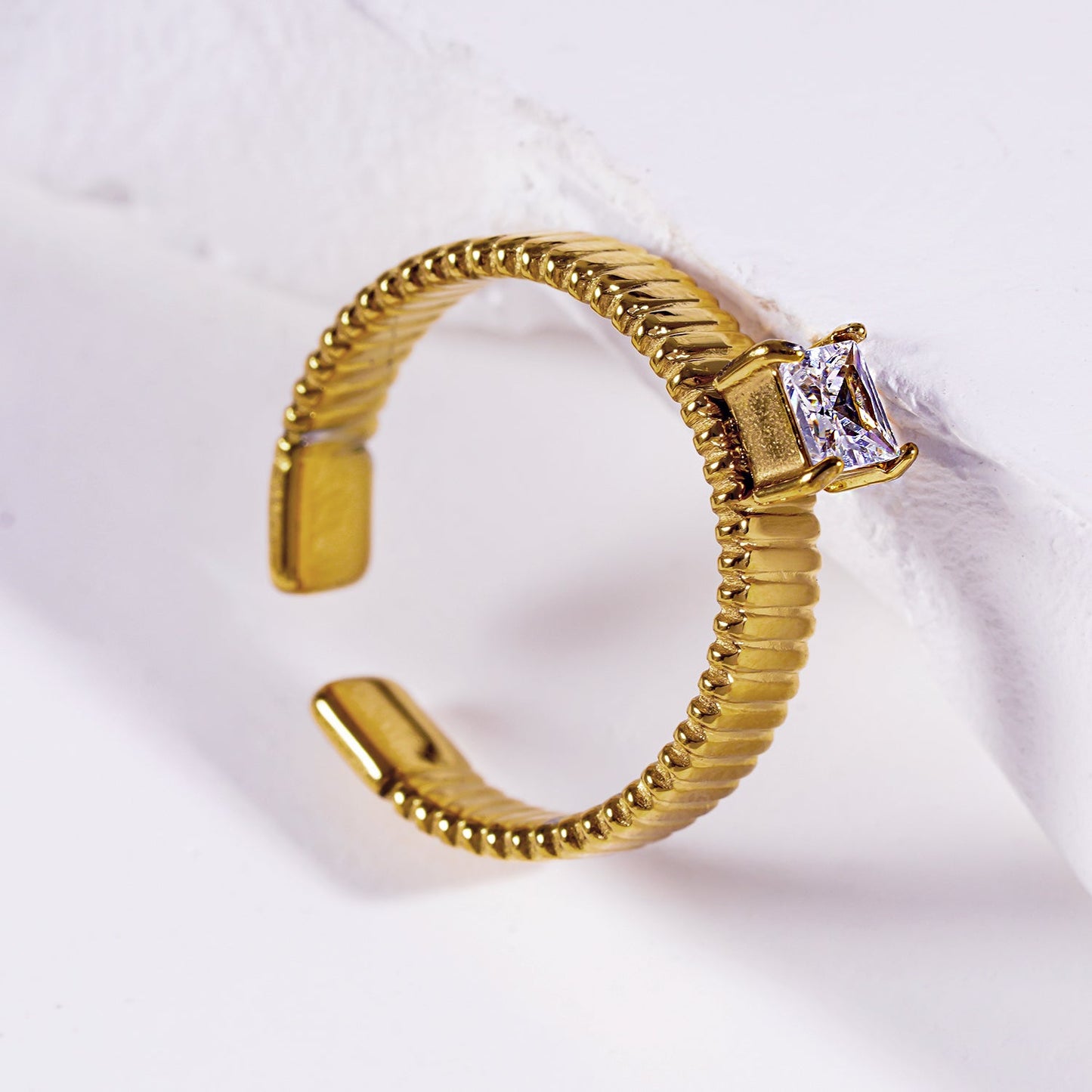 HIRAYA: Textured Block Band Ring with a Square Zirconia Centerpiece