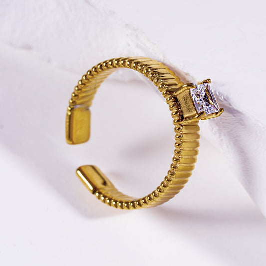 HIRAYA: Textured Block Band Ring with a Square Zirconia Centerpiece