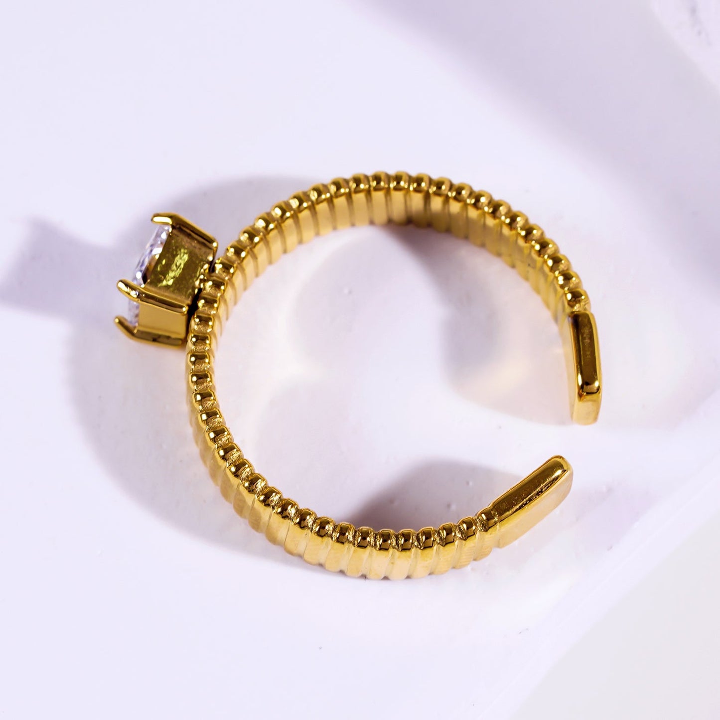 HIRAYA: Textured Block Band Ring with a Square Zirconia Centerpiece