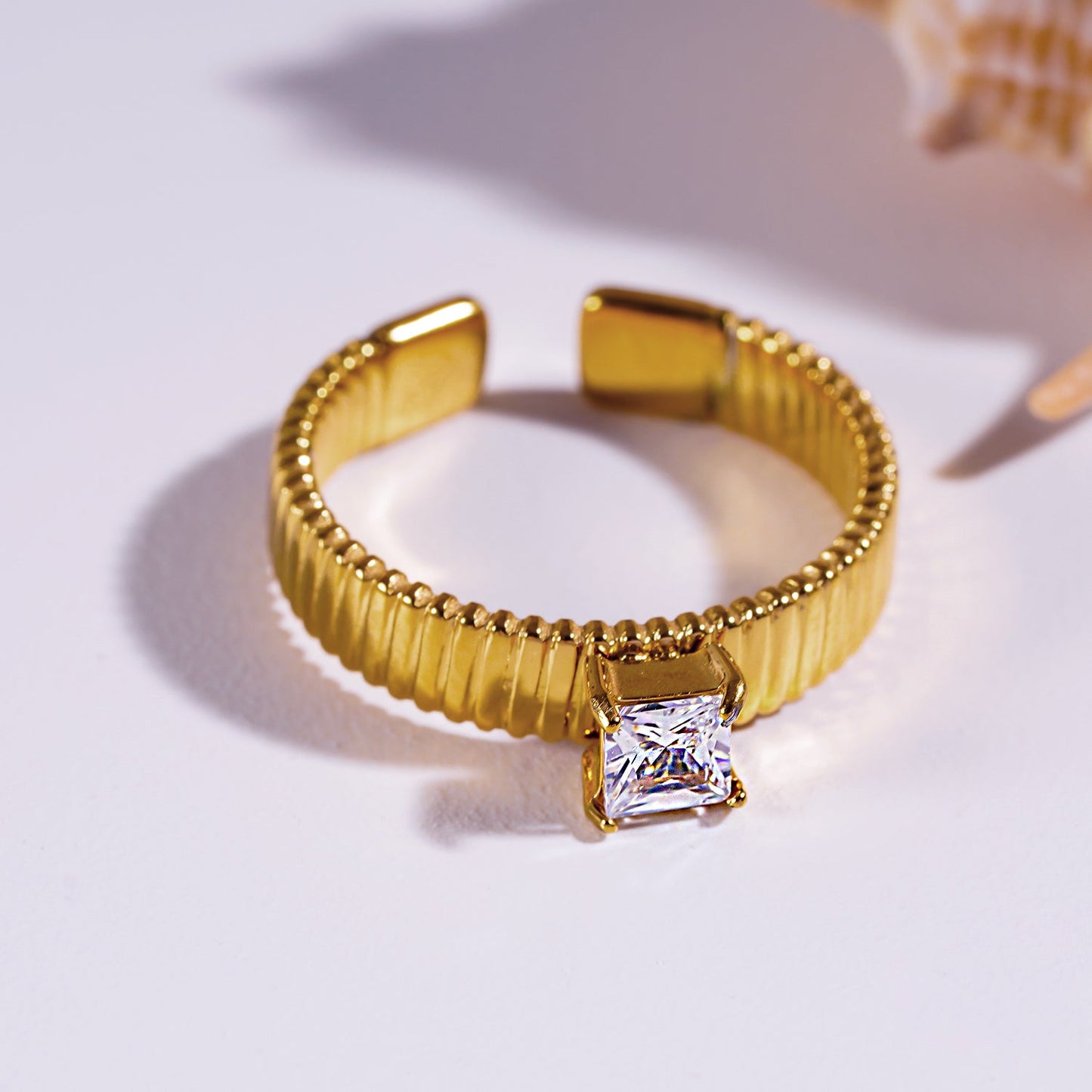 HIRAYA: Textured Block Band Ring with a Square Zirconia Centerpiece