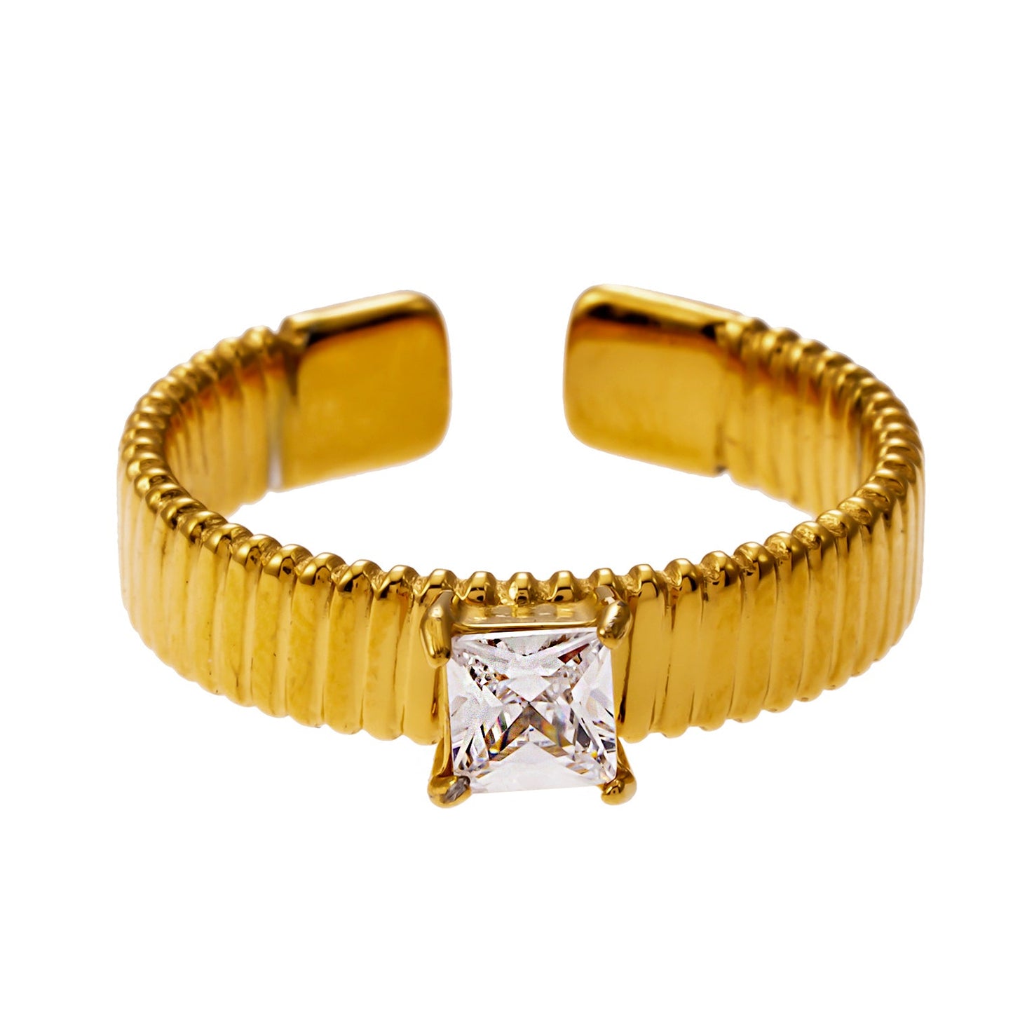 HIRAYA: Textured Block Band Ring with a Square Zirconia Centerpiece