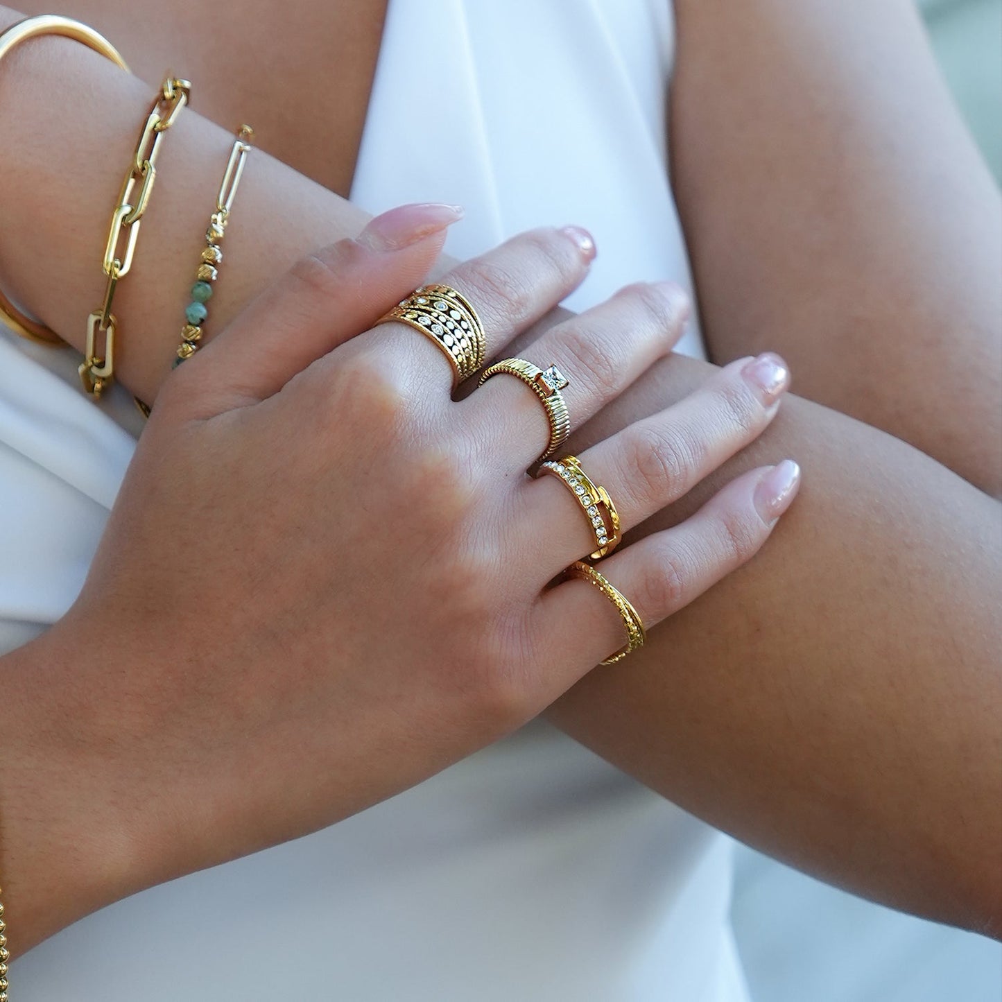 HIRAYA: Textured Block Band Ring with a Square Zirconia Centerpiece